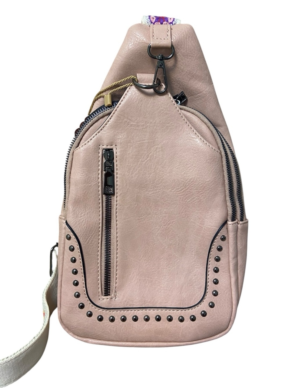 Sam & Hadley Blush Pink Faux Leather Sling Bag Studded Crossbody Backpack NWT